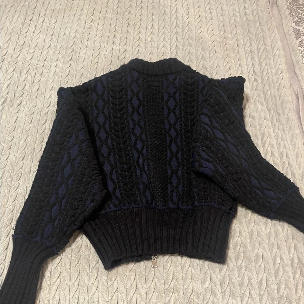 3.1 Phillip Lim Black and Navy Textured Bomber Jacket - Picture 4 of 14